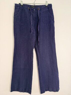 Sanctuary Navy Linen Cotton Wide Leg Drawstring Pants Size 27 Coastal Grandma Va